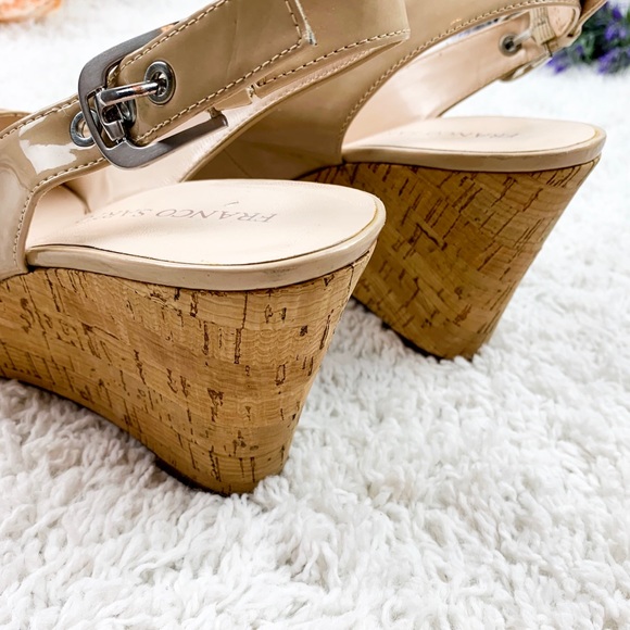 😄 FRANCO SARTO Patent Leather Cream Cork Wedge 9 - Picture 3 of 8